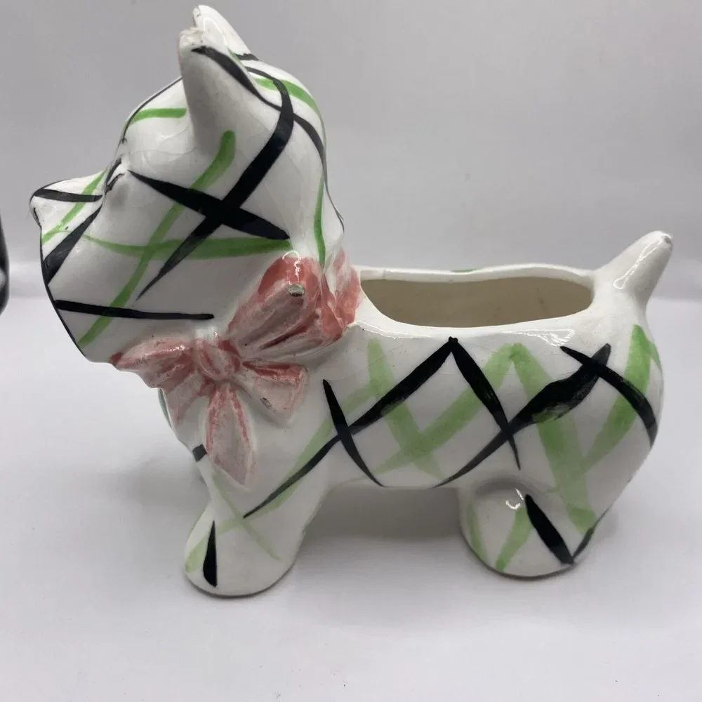 Vintage Japan Kitsch Patchwork Puppy Scottie Dog Planter Pot MCM 5